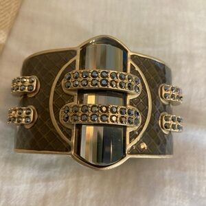 Lia Sophia‎ Snakeskin Maximalist Jeweled Hinged Clamper Bracelet